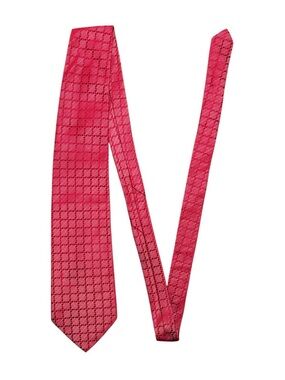 Claiborne 100% Silk Men’s Tie Pink Geometric Check Pattern Classic Wide 57” x 4”